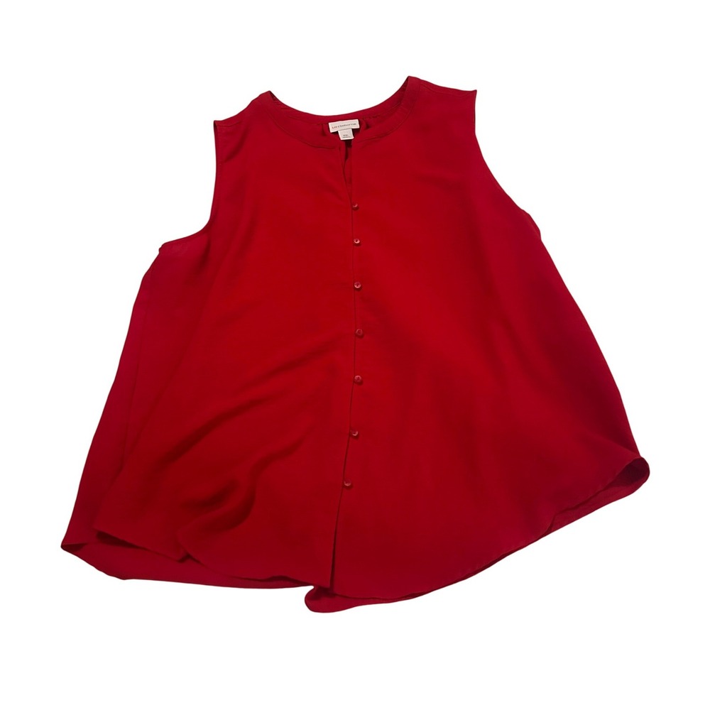 Liz Claiborne Womens Red Sleeveless Button Down Blouse Split Neck Top XXL